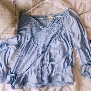 Flowy Blue Peasant Top